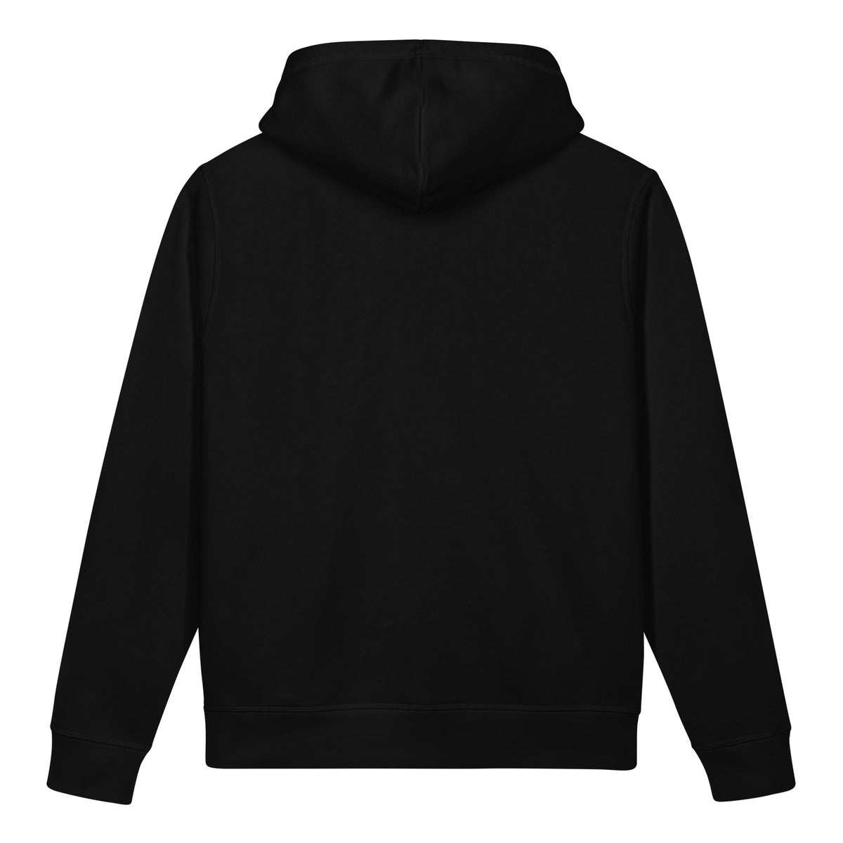 Black Vellum cross drawstring hoodie worn as a T-shirt, showcasing the relaxed fit and stylish design on a model.